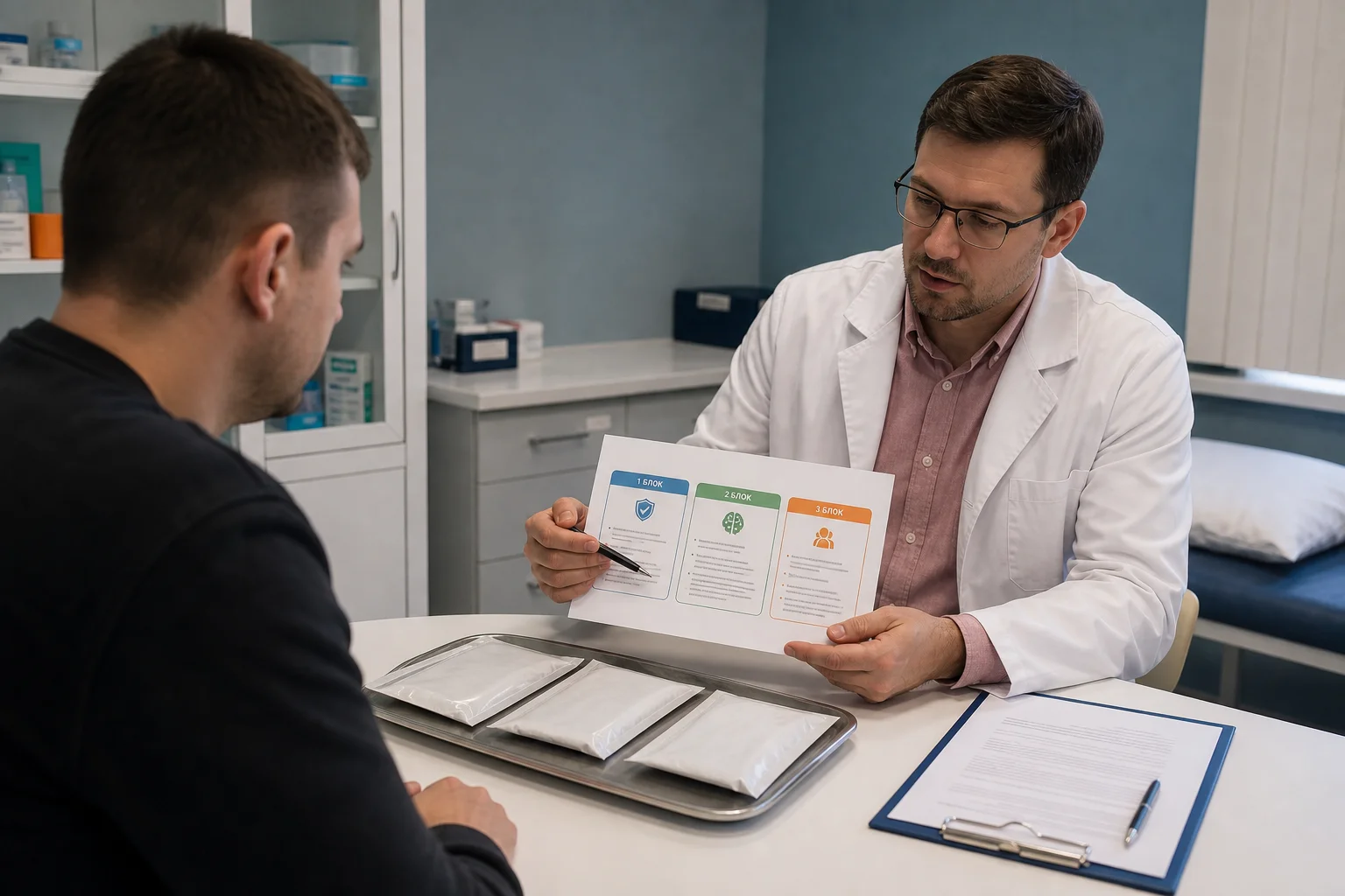 Врач готовит документы для тройного блока